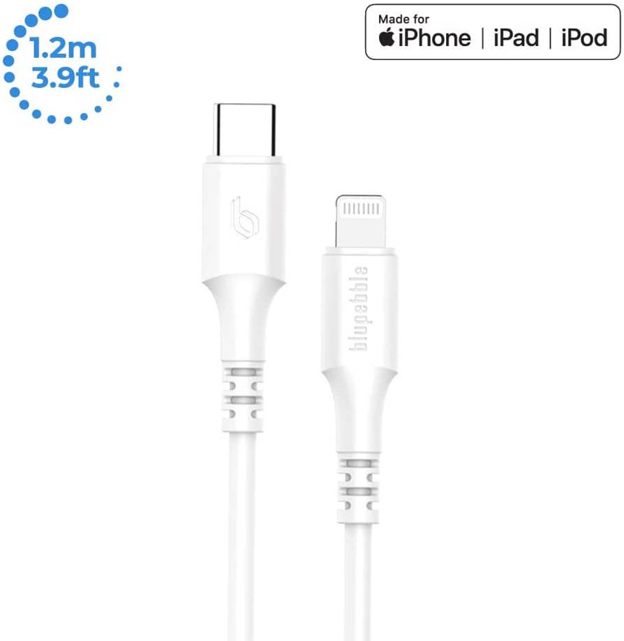 BLUPEBBLE POWERFLOW USB-C TO LIGHTNING CABLE 1.2M WHITE