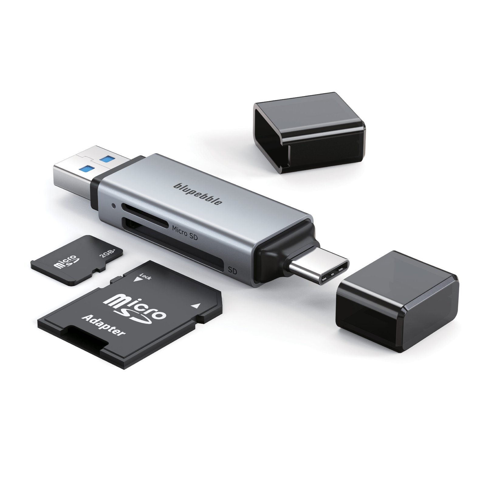 BLUPEBBLE USB3.0 A+USB TYPE C CARD READER BP-ACMCD2AG-GY
