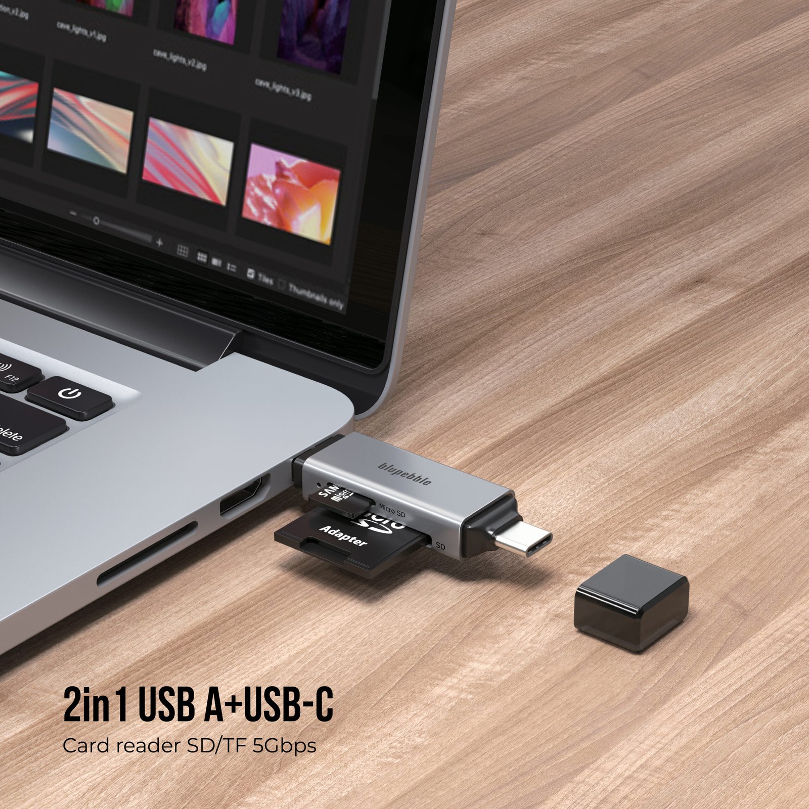BLUPEBBLE USB3.0 A+USB TYPE C CARD READER BP-ACMCD2AG-GY thumbnail 2