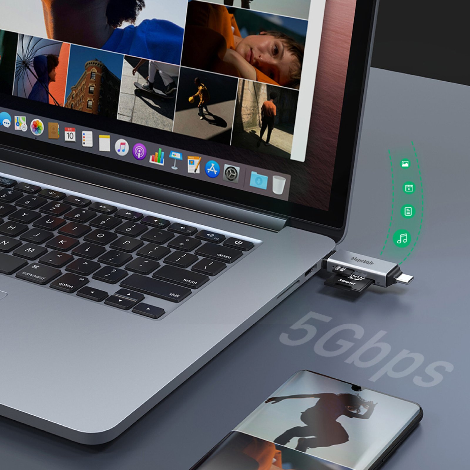 BLUPEBBLE USB3.0 A+USB TYPE C CARD READER BP-ACMCD2AG-GY thumbnail 7
