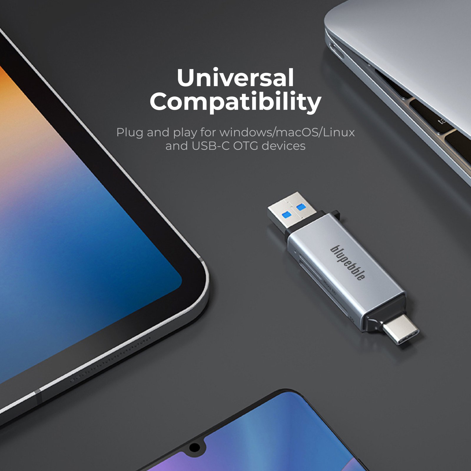BLUPEBBLE USB3.0 A+USB TYPE C CARD READER BP-ACMCD2AG-GY thumbnail 6