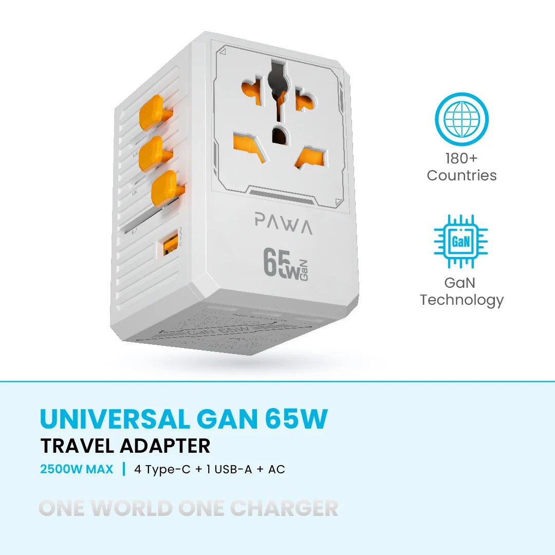 PAWA UNIVERSAL GAN 65W TRAVEL ADAPTER WHITE PW-TCUTA65W-WH thumbnail 2