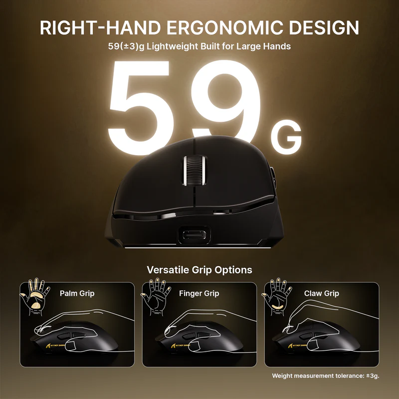 ATTACK SHARK V8 ULTRALIGHT NORDIC 54L15 WIRELESS GAMING MOUSE BLACK PAW-3950 MAX thumbnail 2