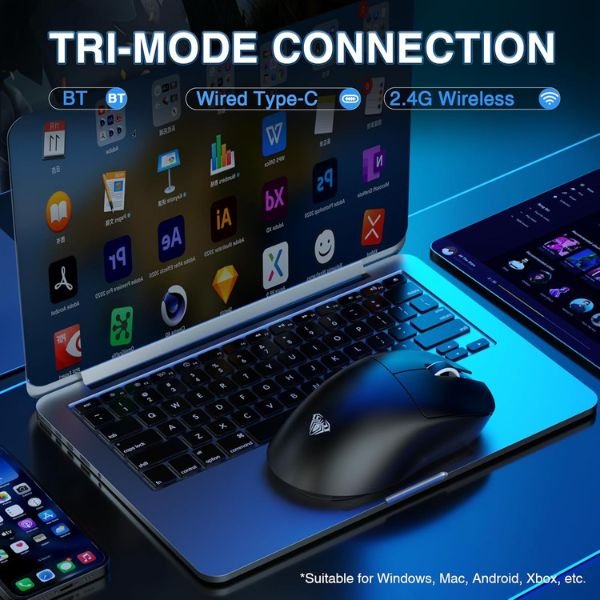 AULA ERGONOMIC TRI MODE WIRELESS GAMING MOUSE 26000 DPI WITH PAW3395 SENSOR SC900 PRO BLACK thumbnail 3