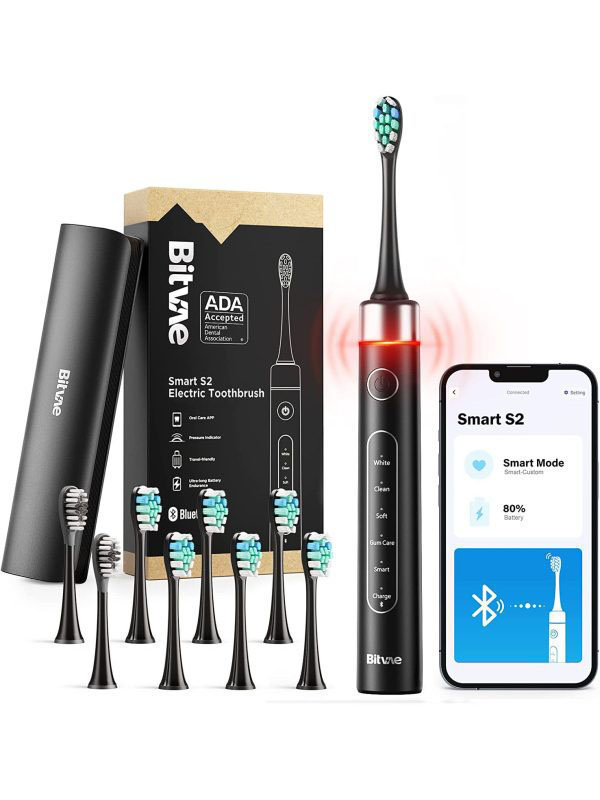 BITVAE TOOTHBRUSH WITH 8 HEADS + 1 TRAVEL CASE  AND 1 HEADCAP BLACK BV-S2