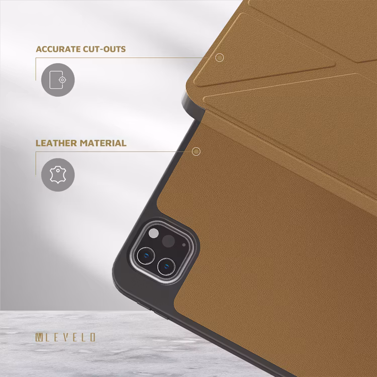 LEVELO IPAD PRO 12.9 INCH ELEGANT HYBRID LEATHER MAGNETIC CASE BROWN LVLELGP12BR thumbnail 2