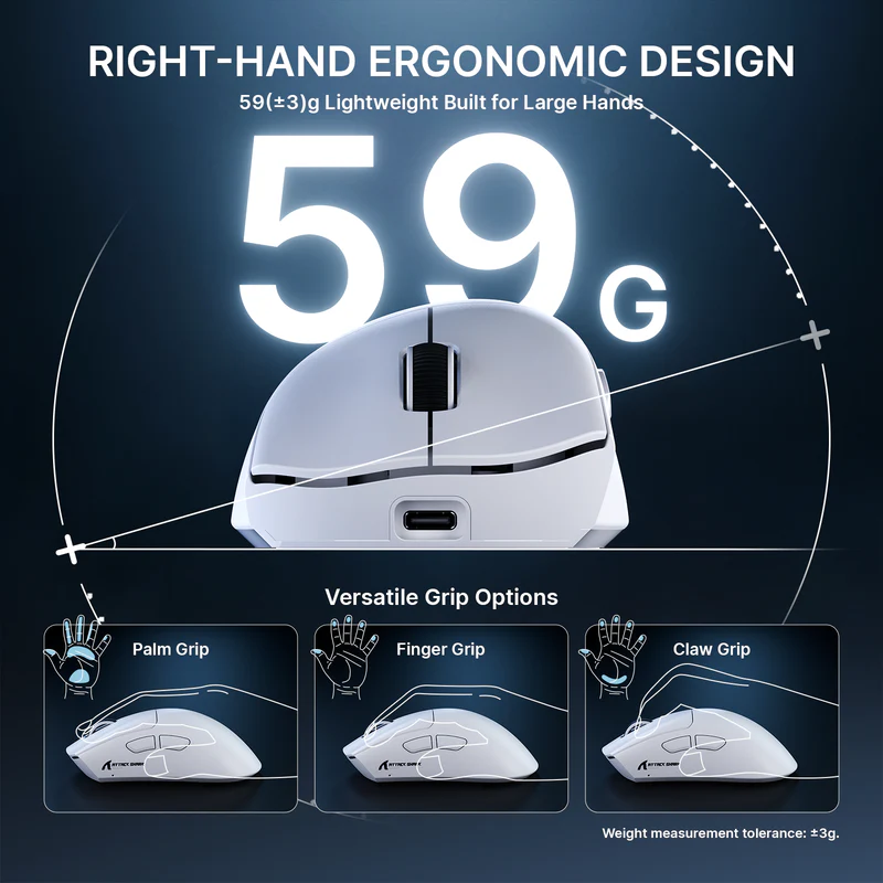 ATTACK SHARK V8 ULTRALIGHT NORDIC 54L15 WIRELESS GAMING MOUSE  WHITE PAW-3950 MAX thumbnail 2