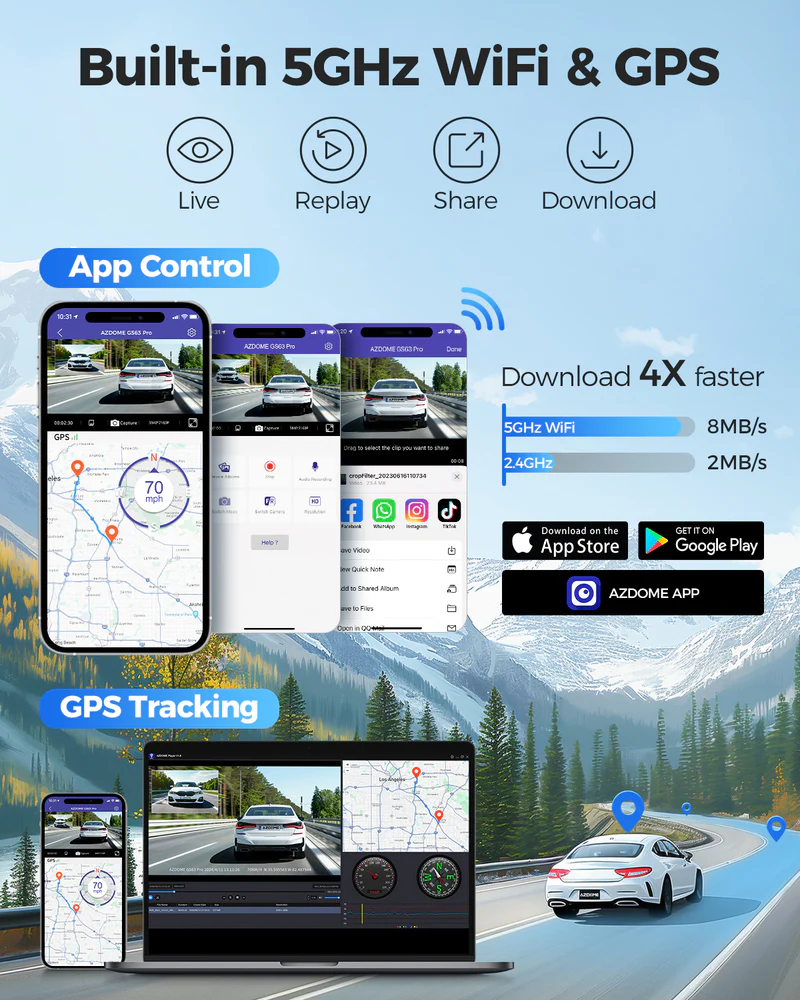 AZDOME Front and Rear Dash Camera Kit with 4K, Super Night Vision, 128GB eMMC - GS63 Pro thumbnail 5