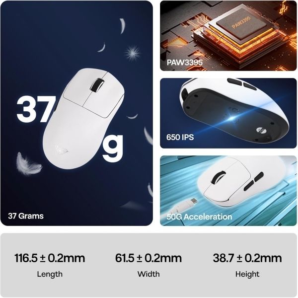 AULA ERGONOMIC TRI MODE WIRELESS GAMING MOUSE 26000 DPI WITH PAW3395 SENSOR SC900 PRO WHITE thumbnail 3