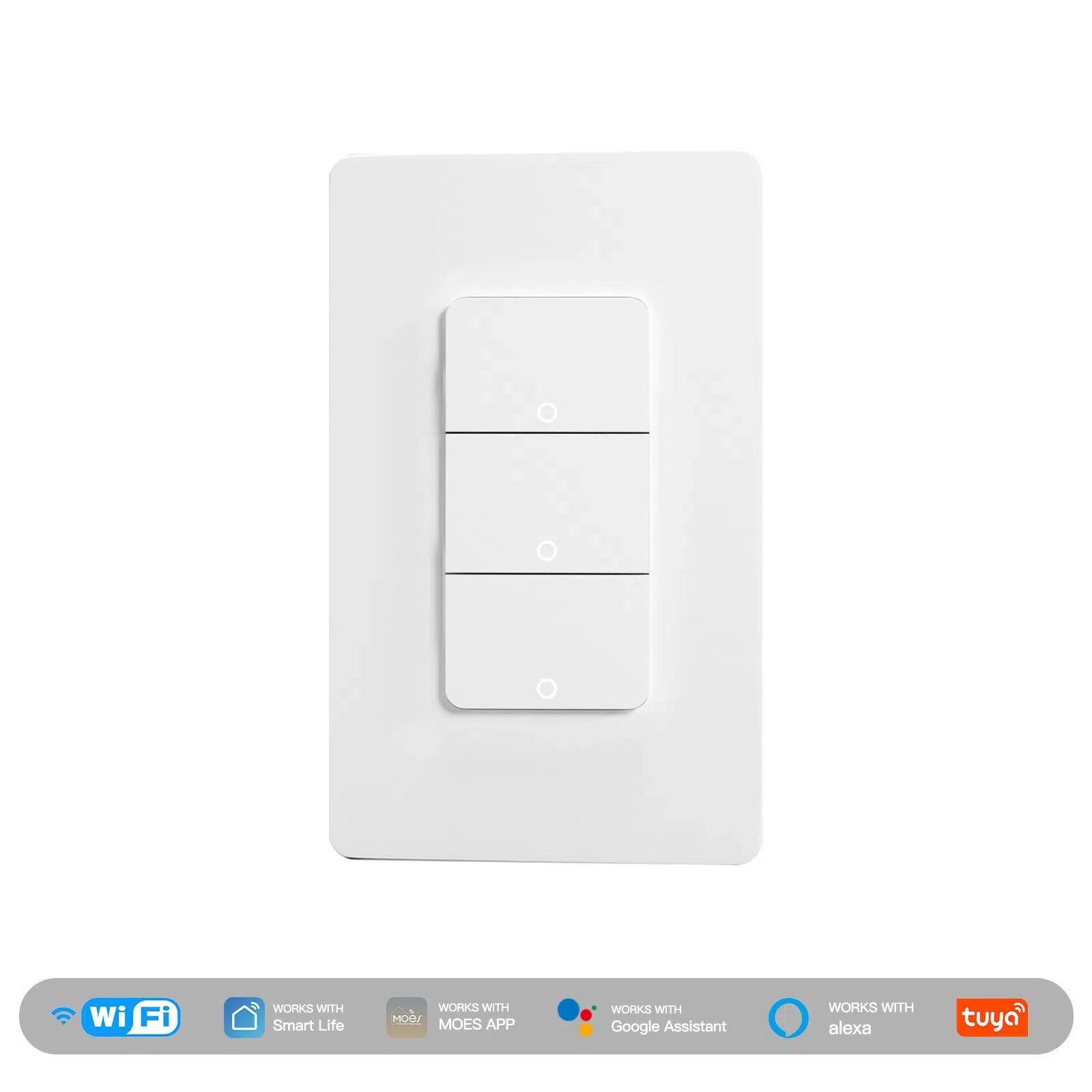 WiFi Smart In-Wall Light Switch (WS-B-US) - White, 1/2/3/4 Gang Options, Push Button, App-Controlled thumbnail 3