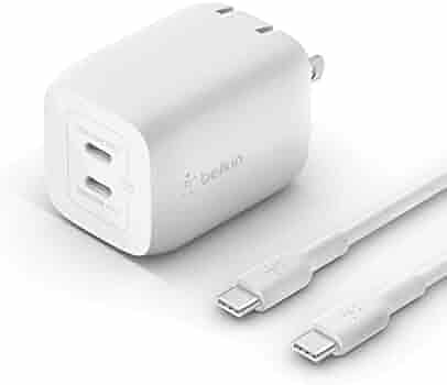 BELKIN DUAL WALL CHARGER 32W WITH USB C CABLE AND LIG CONNECTOR B004 WHT