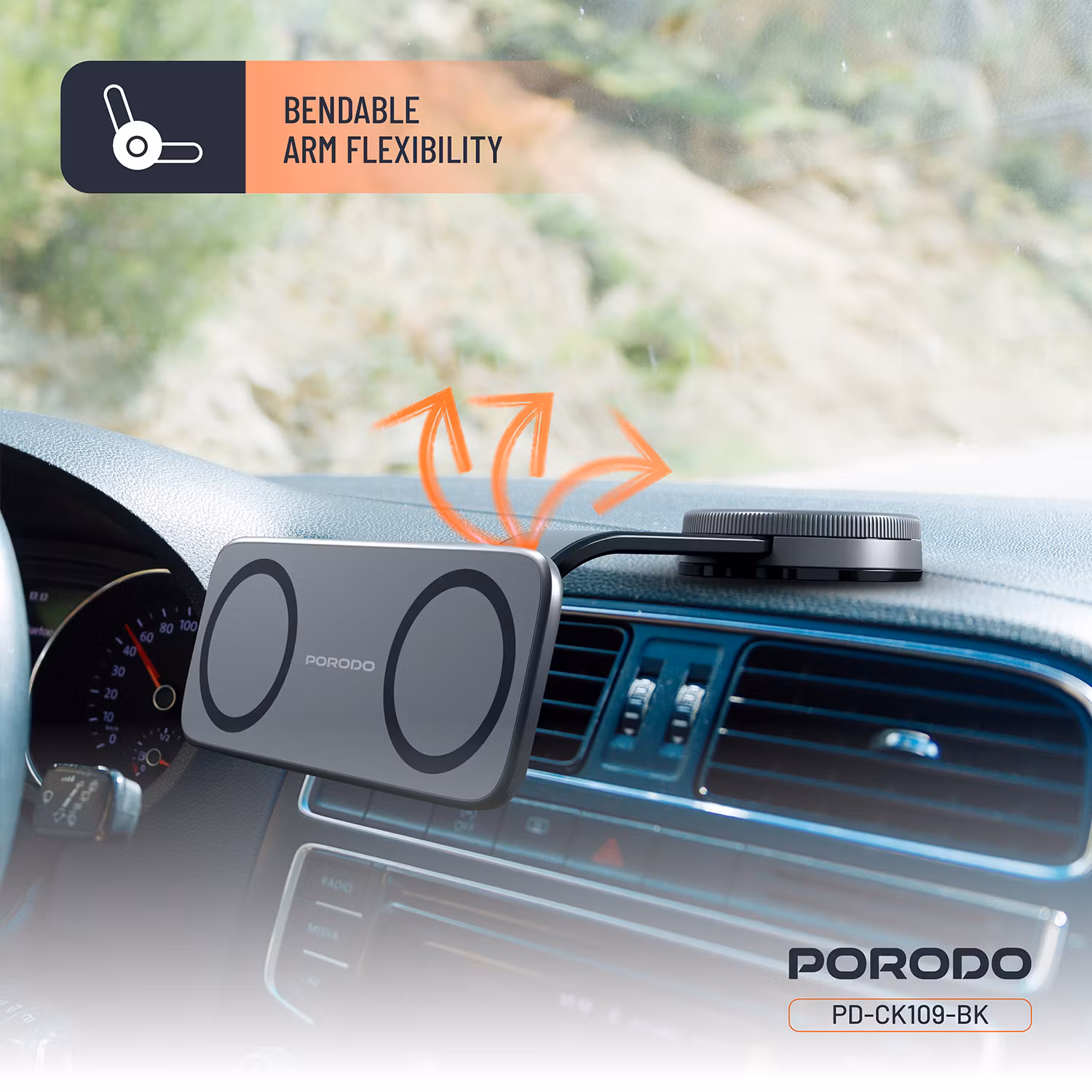 PORODO VACUUM AND ADHESIVE MAGNETIC CAR MOUNT BLACK PDCK109BK thumbnail 5