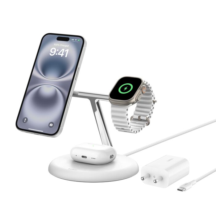 BELKIN BOOST CHARGE PRO 15W 3 IN 1 WIRELESS CHARGING STAND WITH MAGSAFE WHITE WIZ032MYWH thumbnail 6