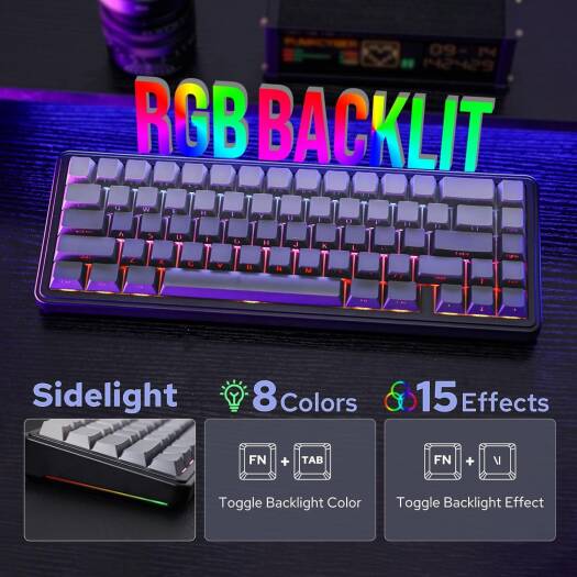 AULA 65 KEYS RGB 65% MECHANICAL GAMING KEYBOARD TRI MODE GREY WOOD V3 SWITCH BLK-GRY F65 thumbnail 5