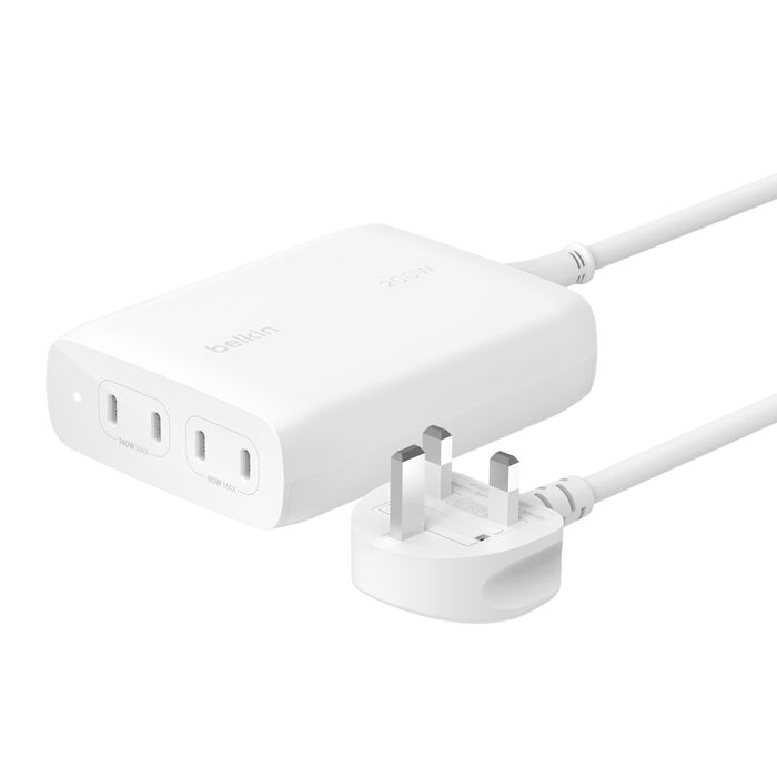 BELKIN BOOSTCHARGE PRO 4-PORTS GAN DESKTOP CHARGER 200W WHITE WCH015MYWH