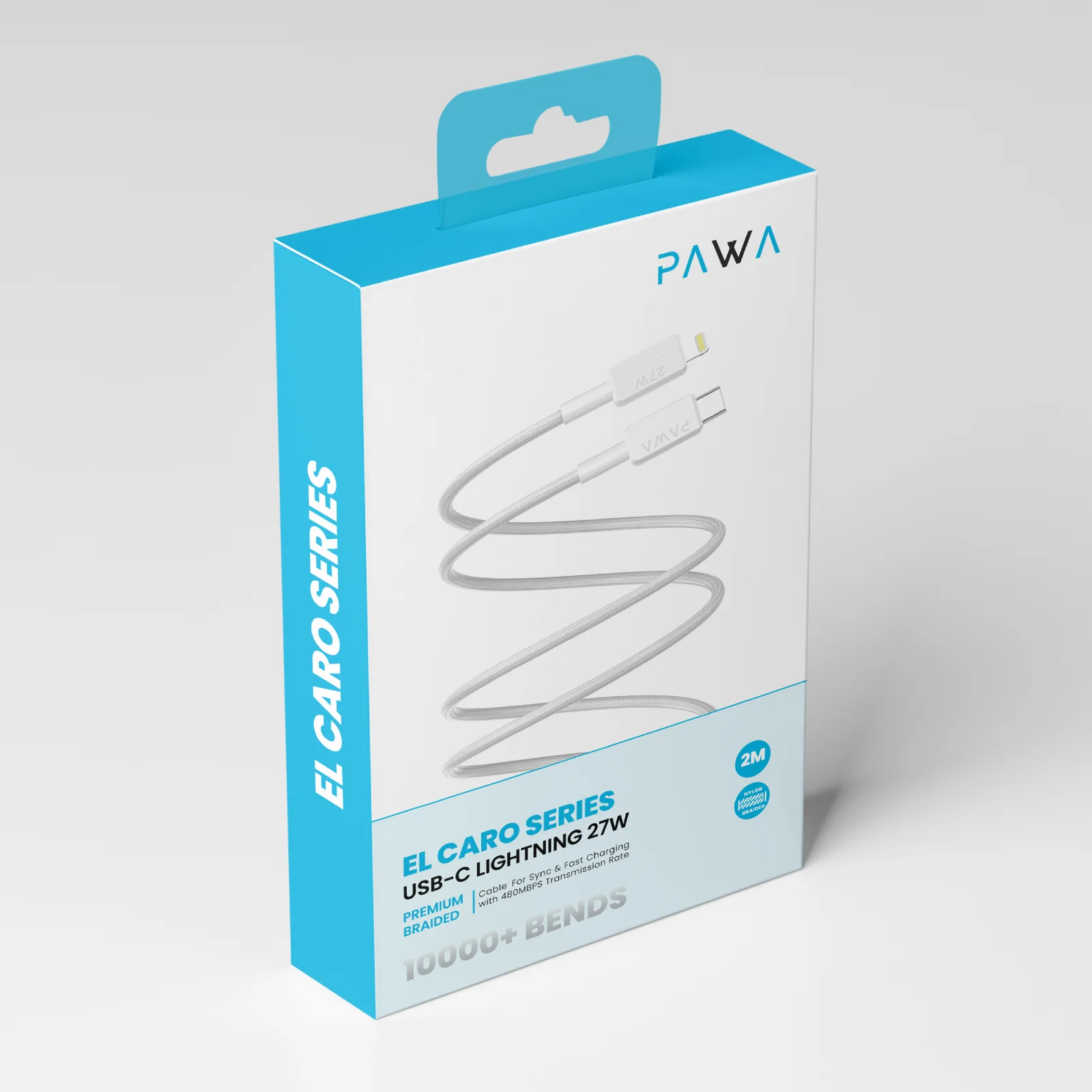 PAWA EL CARO SERIES USB C TO LIGHTNING 27W PREMIUM BRAIDED CABLE 2M WHITE PW-20BD27CL-WH thumbnail 2