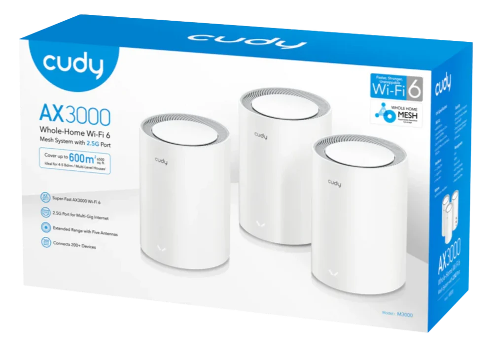 Cudy M-Series AX3000 Dual-Band Wi-Fi 6 Whole Home Mesh System (Starlink Wi-Fi Extender, M3000 3-Pack) - Complete Coverage and Fast Speeds