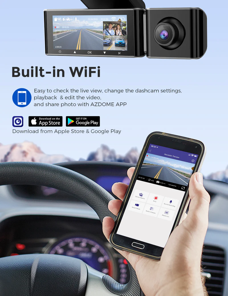 AZDOME 4K Front and Rear Dash Camera Kit with 3.19-Inch Screen, IR Night Vision, 24H Parking Mode - M550 thumbnail 9