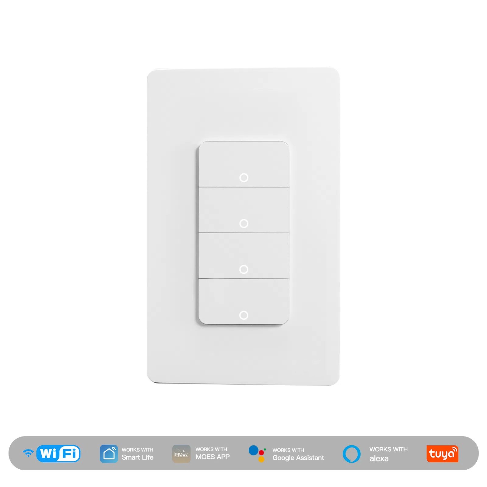 WiFi Smart In-Wall Light Switch (WS-B-US) - White, 1/2/3/4 Gang Options, Push Button, App-Controlled thumbnail 2
