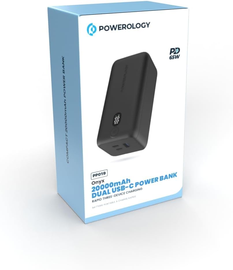 POWEROLOGY ONYX 20000 MAH PD 65W DUAL USB-C POWER BANK BLACK PPBCHA19 thumbnail 6
