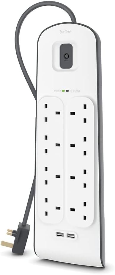 BELKIN 8 PORT SURGE PROTECTOR WITH 2 USB PORT 2M POWER CORD BSV804AR2M