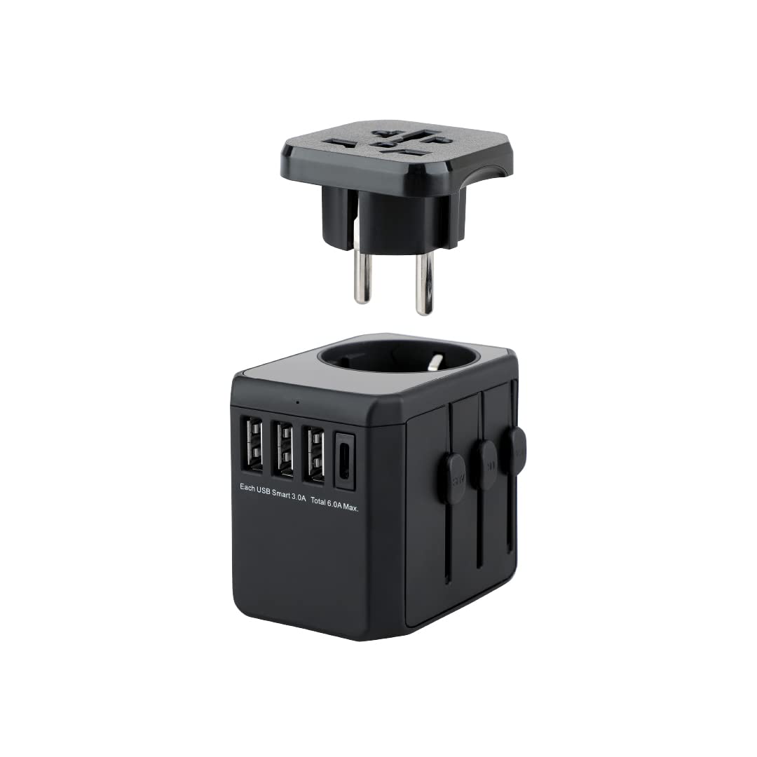 BLUPEBBLE PASSPORT ONE WORLD TRAVEL ADAPTER WITH TRAVEL POUCH BP-TVL001 BK