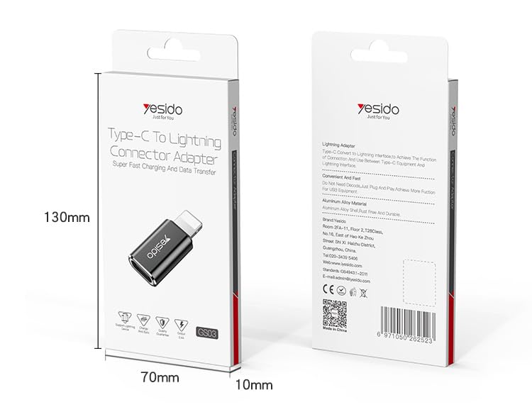 YESIDO TYPE C TO LIGHTNING CONNECTOR ADAPTER GS03 thumbnail 7
