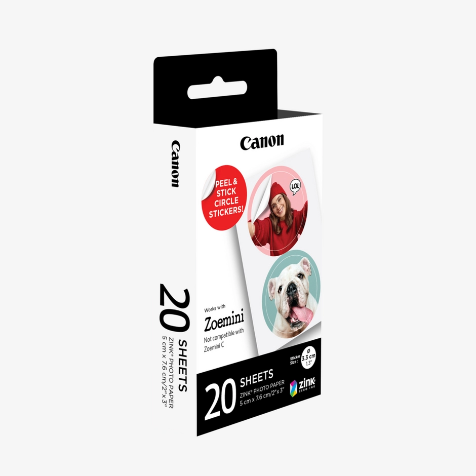 CANON ZINK PRE-CUT CIRCLE STICKER PAPER PACK 20 SHEETS