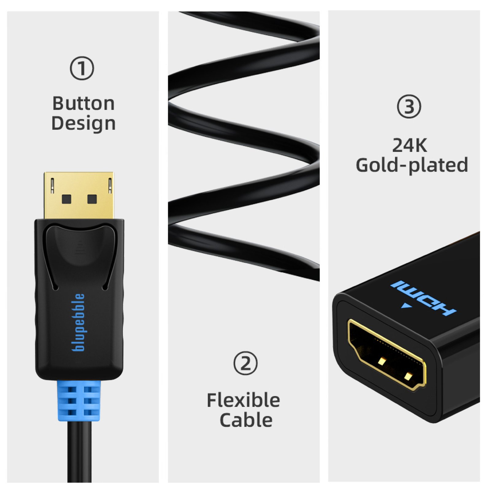 BLUPEBBLE DISPLAYPORT TO HDMI ADAPTER BP-AV586-01G4KB02-BK thumbnail 8