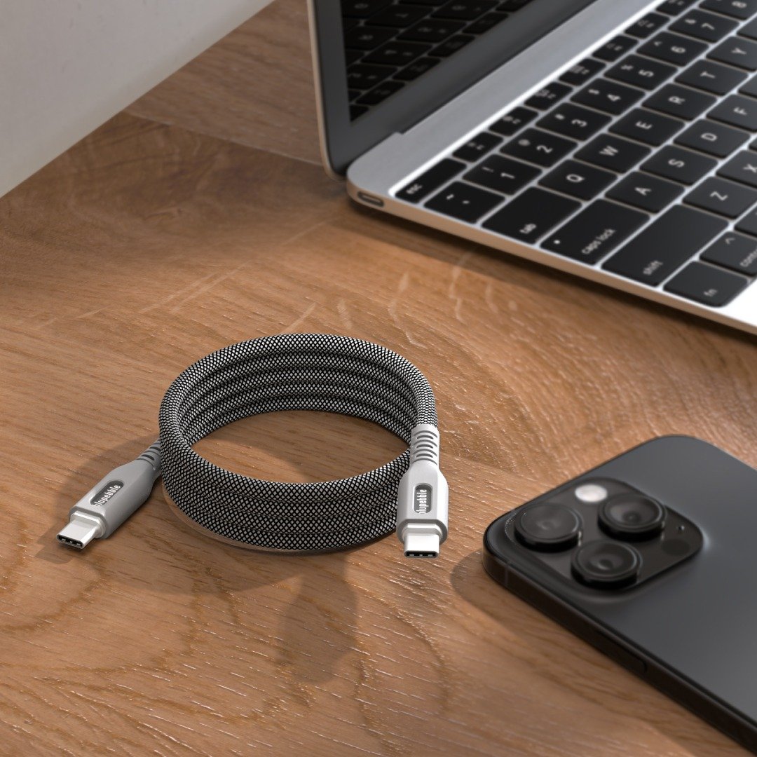 BluPebble PowerFlow Magnetic USB-C to USB-C Cable 3.3ft 60W 1-Meter Grey (BP-PFUSBC1M-GY) thumbnail 4