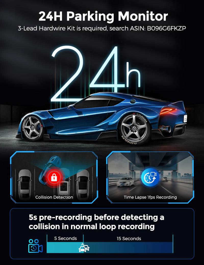 AZDOME 4K Front and Rear Dash Camera Kit with 3.19-Inch Screen - M550 Max thumbnail 7