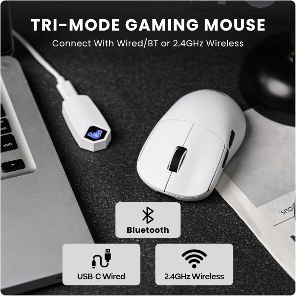 AULA ERGONOMIC TRI MODE WIRELESS GAMING MOUSE 26000 DPI WITH PAW3395 SENSOR SC900 PRO WHITE thumbnail 5
