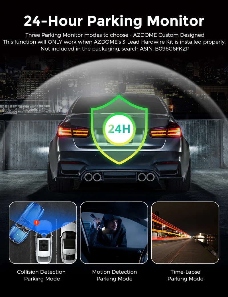 AZDOME 4K Front and Rear Dash Camera Kit with 3.19-Inch Screen, IR Night Vision, 24H Parking Mode - M550 thumbnail 5