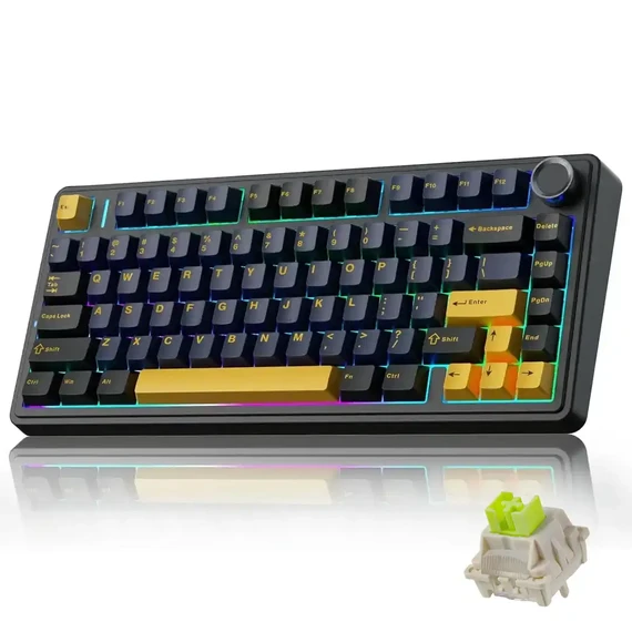 AULA 75 KEYS RGB 75% MECHANICAL GAMING KEYBOARD TRI-MODE KNOB GRAYWOOD V3 SWITCH BK-DBL-ORG F75 thumbnail 8