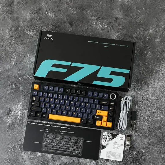 AULA 75 KEYS RGB 75% MECHANICAL GAMING KEYBOARD TRI-MODE KNOB GRAYWOOD V3 SWITCH BK-DBL-ORG F75 thumbnail 3