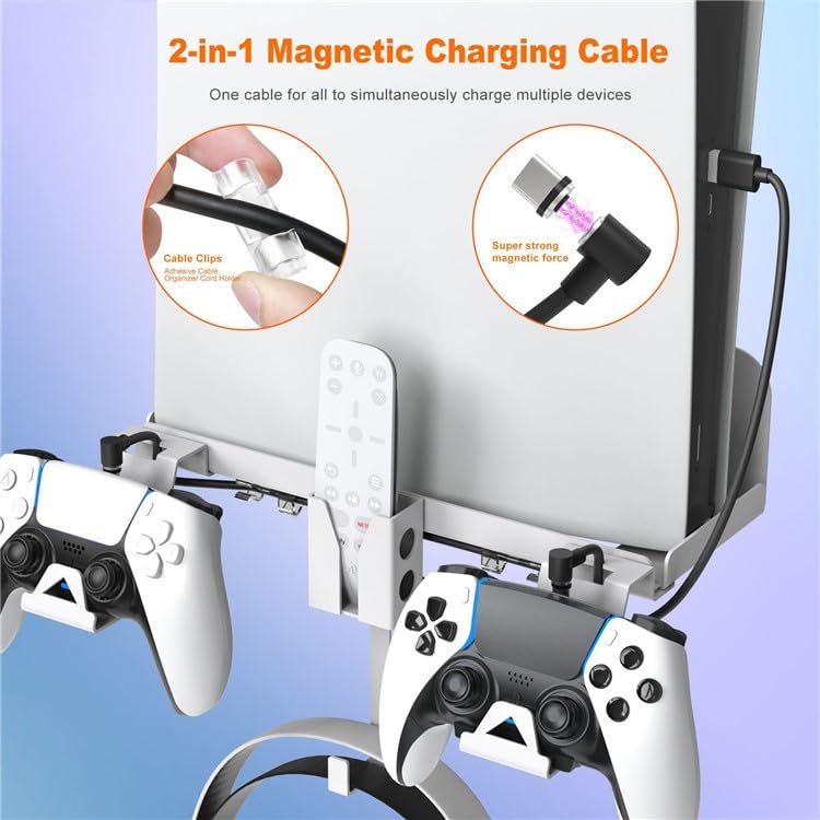 SONY PS5 WALL MOUNT STORAGE STAND WITH 2 IN 1 CHARGING CABLE thumbnail 2