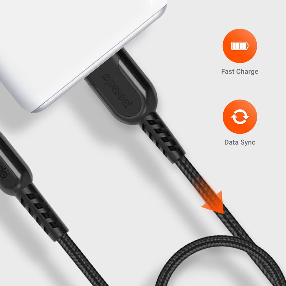 PORODO METTALIC CABLE BRAIDED 2A WITH MICRO USB CONNECTOR BLACK PD-MMETRP025-BK thumbnail 5