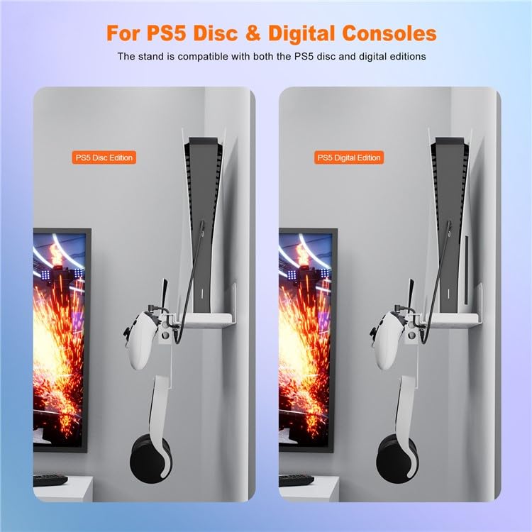 SONY PS5 WALL MOUNT STORAGE STAND WITH 2 IN 1 CHARGING CABLE thumbnail 7