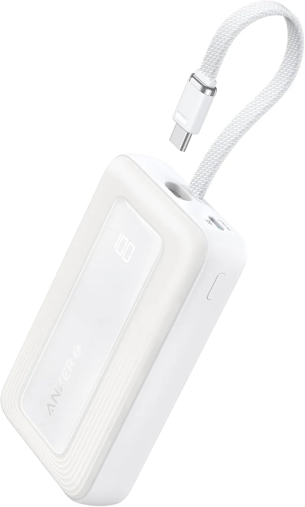 ANKER ZOLO POWER BANK 10K 30W BUILT IN USB C CABLE WHITE A1688H21