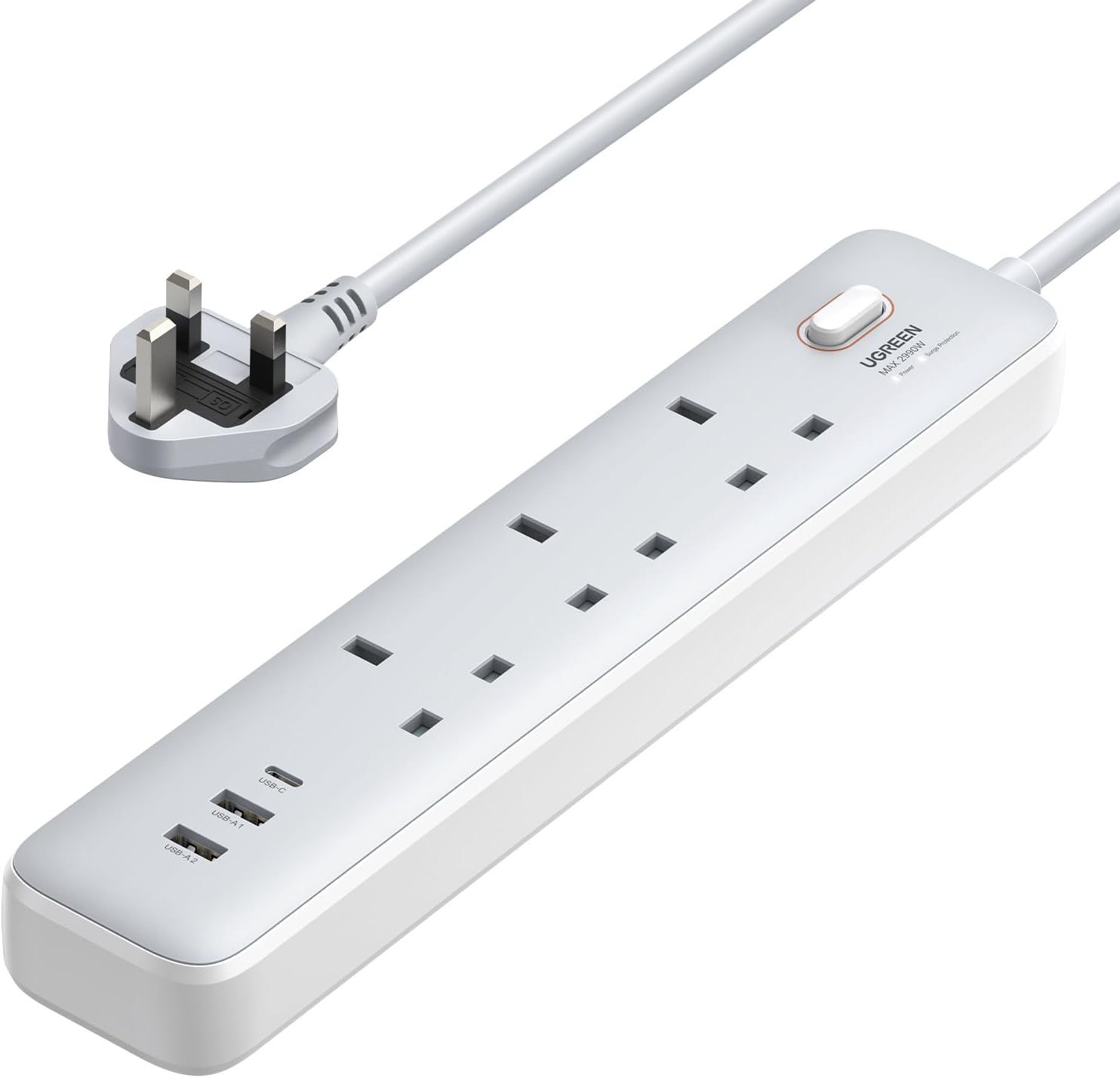 UGREEN 3 AC POWER STRIP WITH MASTER SWITCH (2A1C) 30W WHITE 15461 thumbnail 2