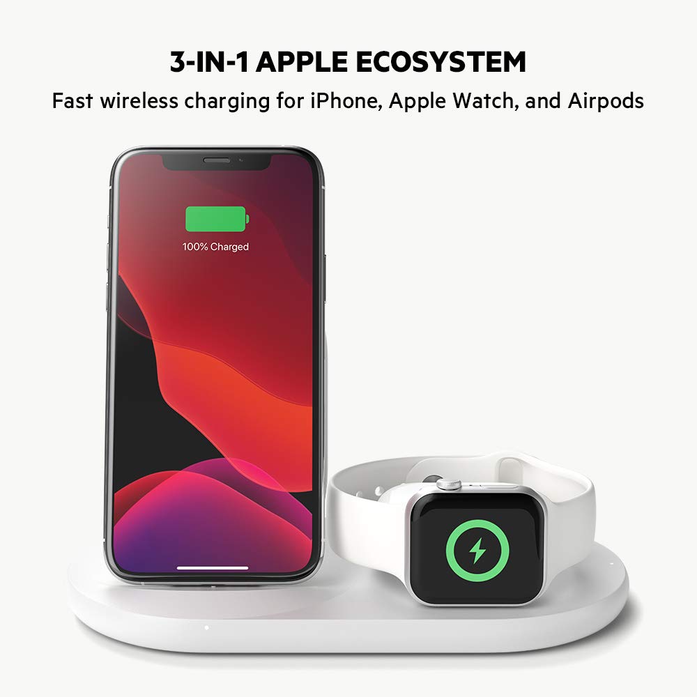 BELKIN 3 IN 1 WIRELESS CHARGER 7.5W IPHONE/WATCH/AIRPODS WIZ001MYWH thumbnail 2