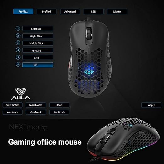 AULA Wind Gaming Mouse (Black, Rainbow Backlight, F810) - Stylish Design with Precision Control thumbnail 3