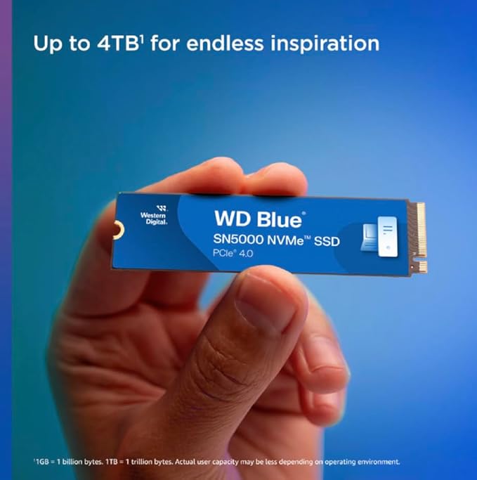 WD INTERNAL SSD 4TB SN5000 M.2 NVME 2280 PCIE GEN 4 BLUE WDS400T4BOE thumbnail 2