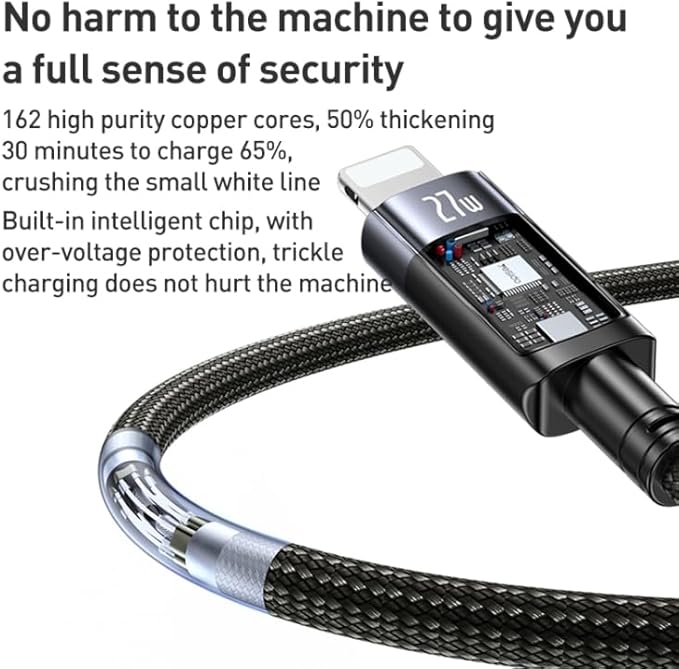 YESIDO 27W USB-C TO LIGHTNING AUTO DISCONNECTING CHARGING CABLE 1.2M BLACK CA159 thumbnail 3