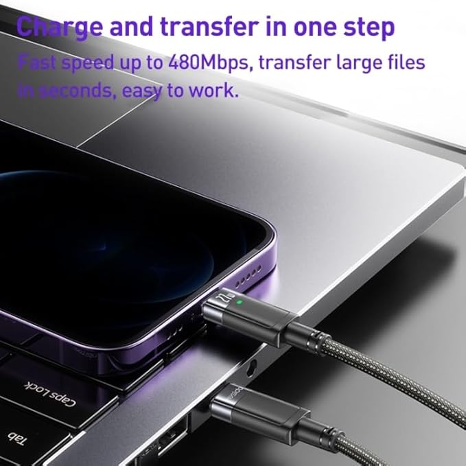 YESIDO 27W USB-C TO LIGHTNING AUTO DISCONNECTING CHARGING CABLE 1.2M BLACK CA159 thumbnail 5