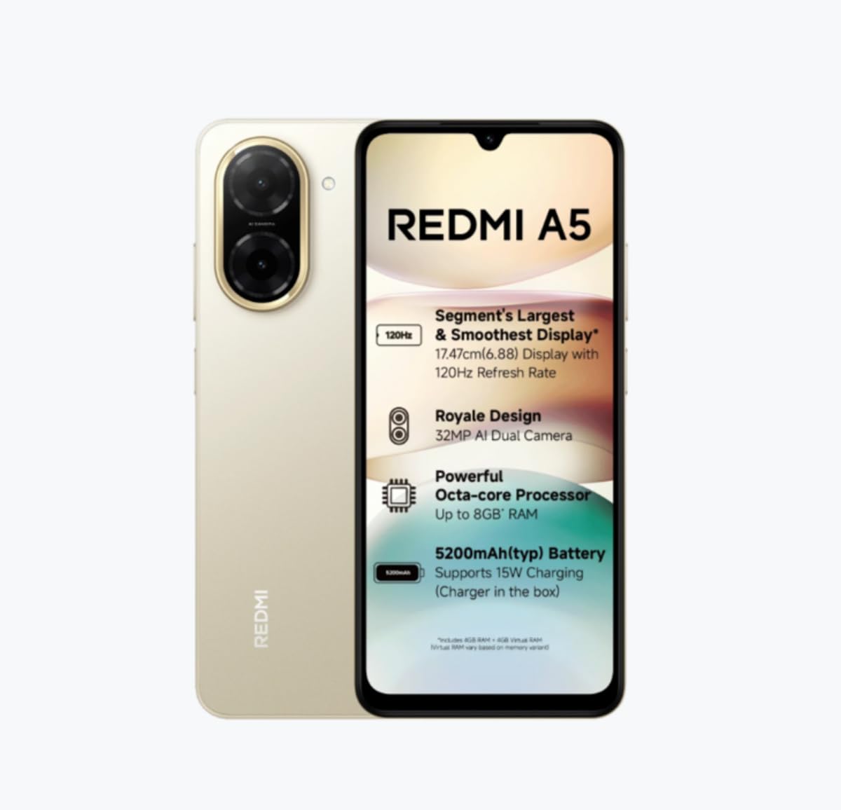 MI REDMI A5 4GB RAM 128GB ROM SANDY GOLD thumbnail 2