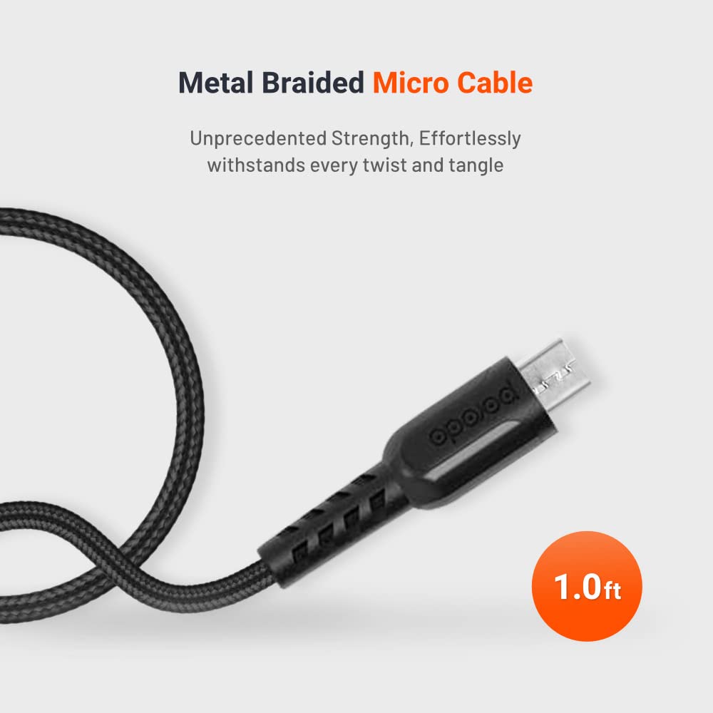 PORODO METTALIC CABLE BRAIDED 2A WITH MICRO USB CONNECTOR BLACK PD-MMETRP025-BK thumbnail 2