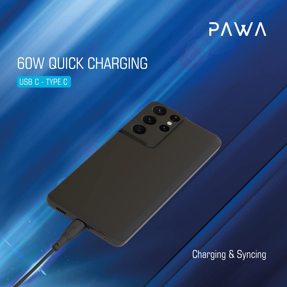PAWA 60W QUICK CHARGING 1.2M BRAIDED DATA CABLE USB C TO TYPE C BLACK PW-12PVCCTOC-BK thumbnail 3