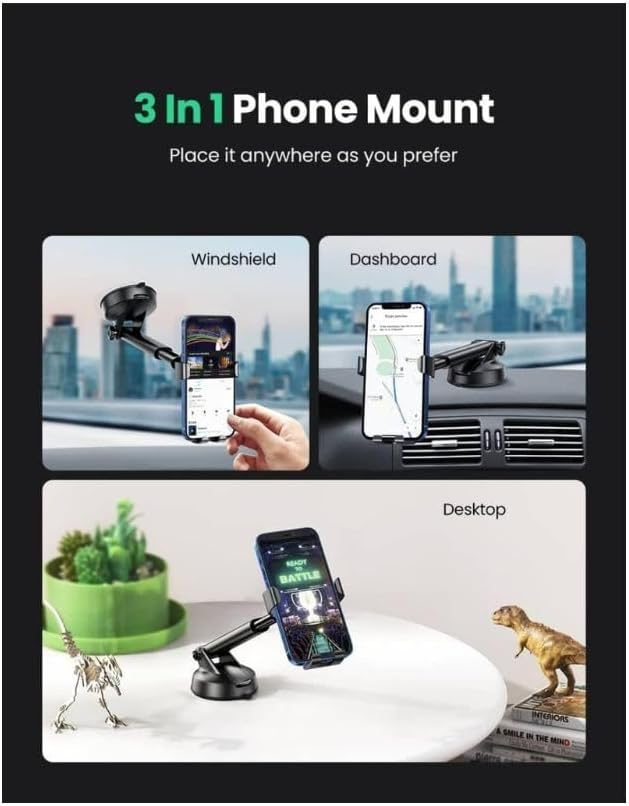 UGREEN GRAVITY PHONE HOLDER WITH SUCTION CUP BLACK 60990 thumbnail 3