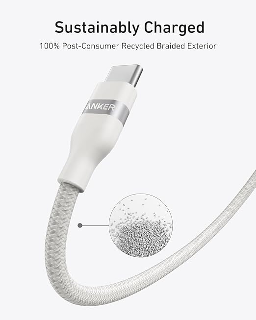 ANKER USB C TO USB C 240W UPCYCLED BRAIDED 3FT CABLE WHITE A82E2H21 thumbnail 3